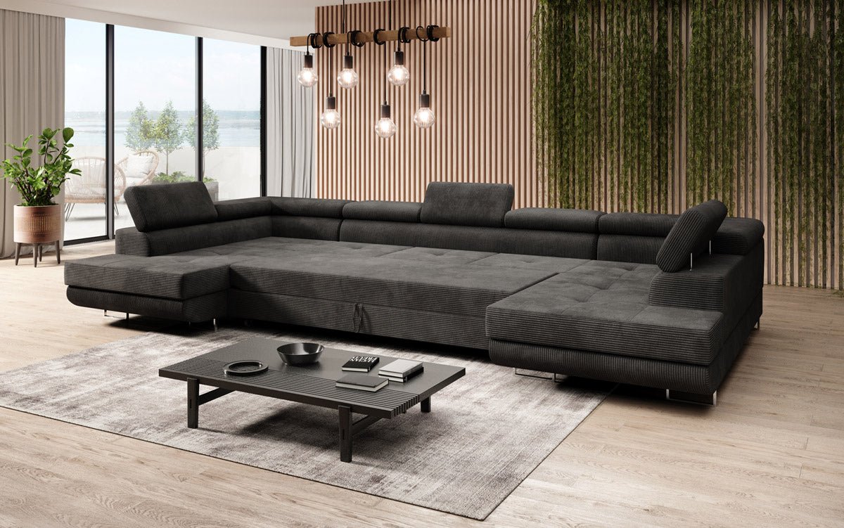 Designer Sofa Taormina with Sleeping and Folding Function in Corduroy