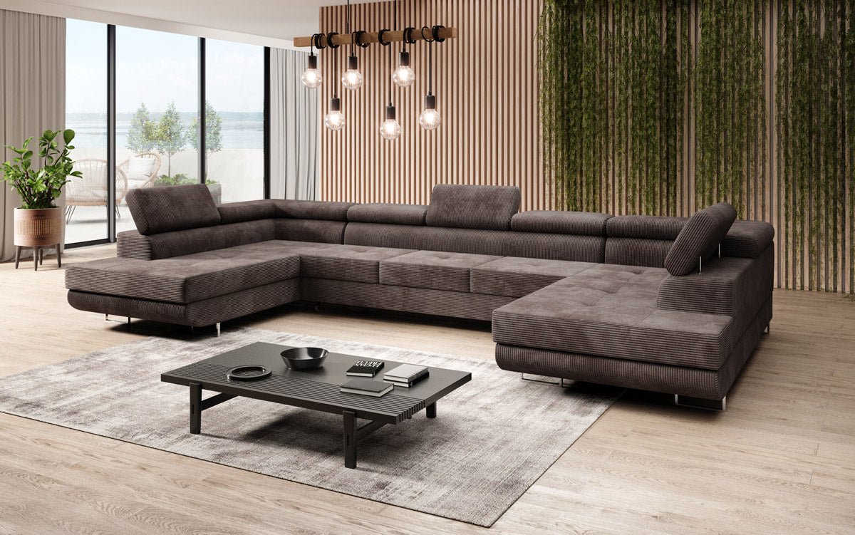 Designer Sofa Taormina with Sleeping and Folding Function in Corduroy