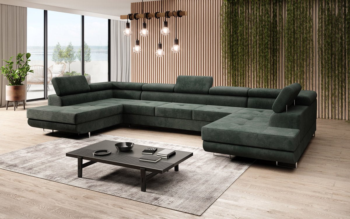 Designer Sofa Taormina with Sleeping and Folding Function in Corduroy