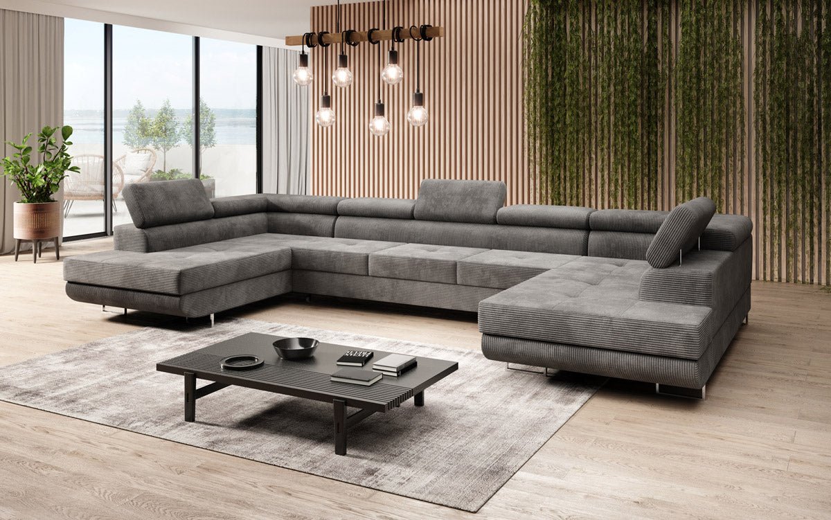 Designer Sofa Taormina with Sleeping and Folding Function in Corduroy
