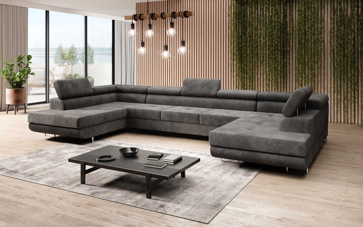 Designer Sofa Taormina with Sleeping and Folding Function in Corduroy