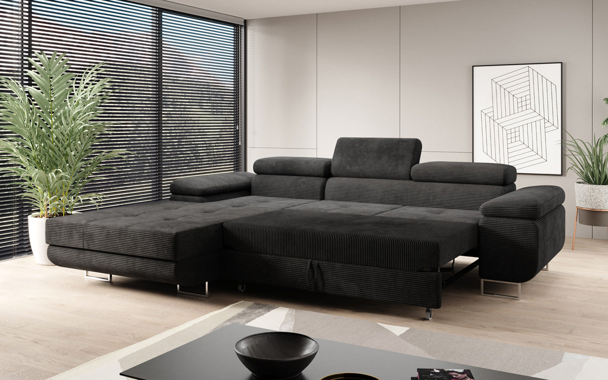 Designer Sofa Calvera mit Schlaf- und Klappfunktion in Cord