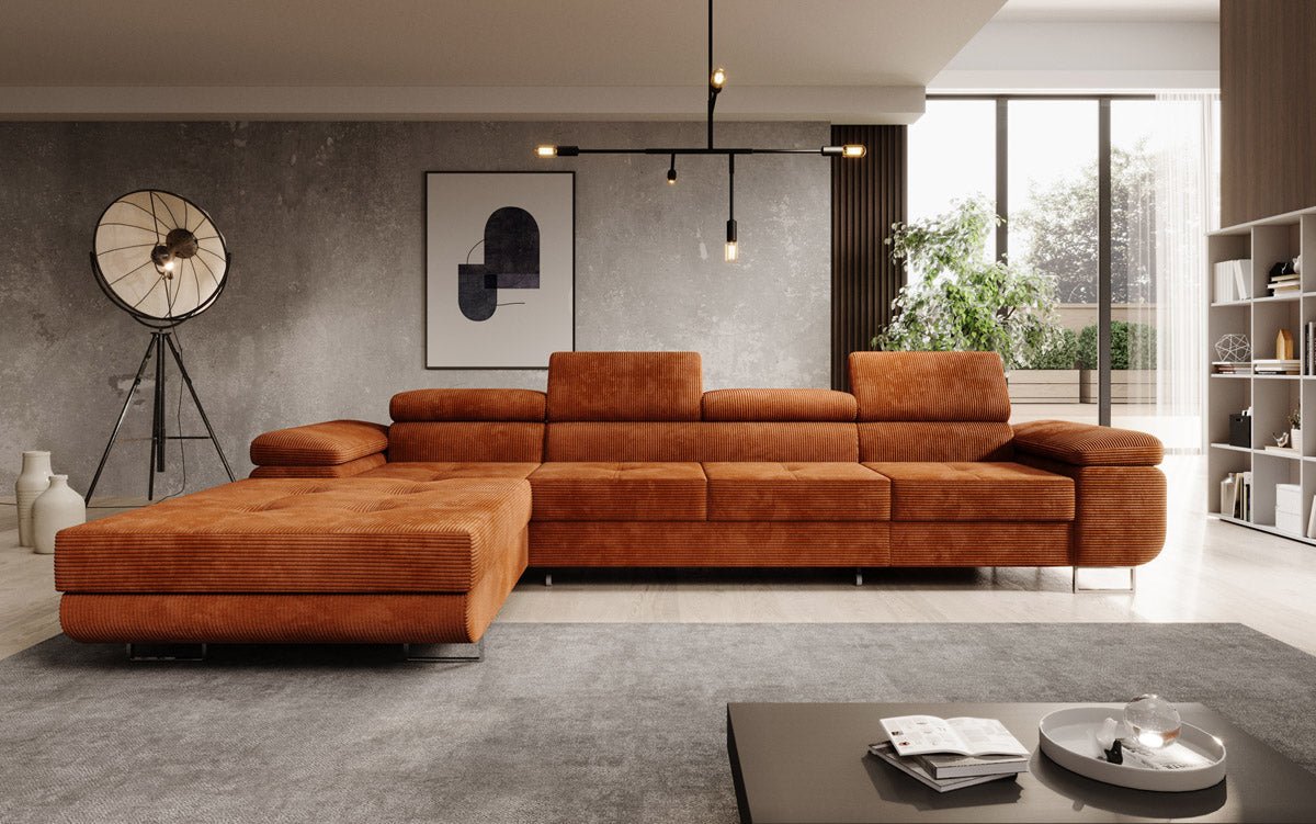 Designer Sofa Calvera Maxi mit Schlaf- und Klappfunktion in Cord
