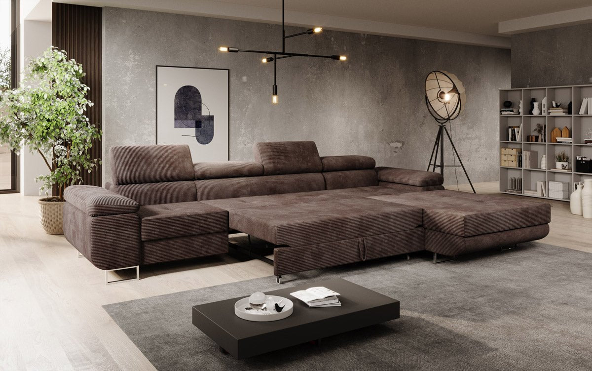 Designer Sofa Calvera Maxi mit Schlaf- und Klappfunktion in Cord