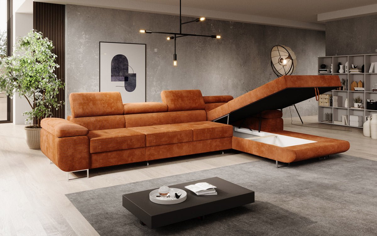Designer Sofa Calvera Maxi mit Schlaf- und Klappfunktion in Cord