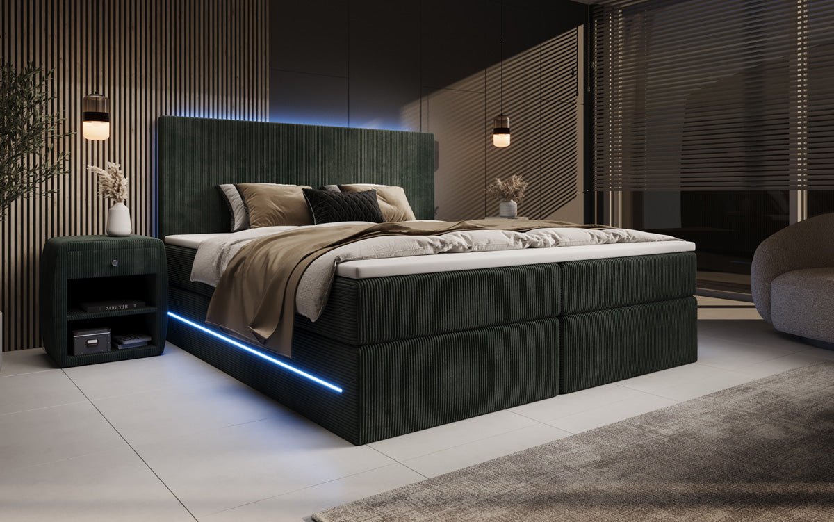 Boxspringbett Voyage mit LED u. Stauraum in Cord
