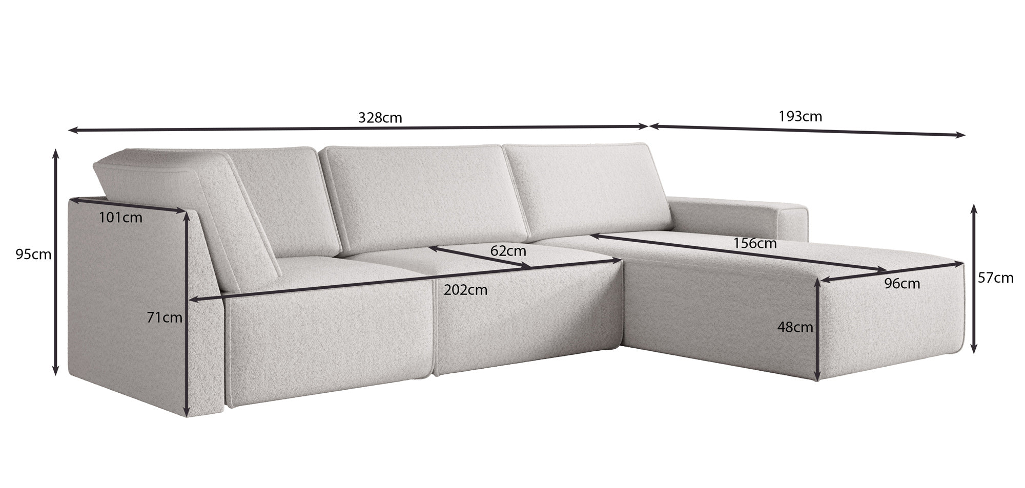 Modulares Ecksofa Yuma L aus Bouclé