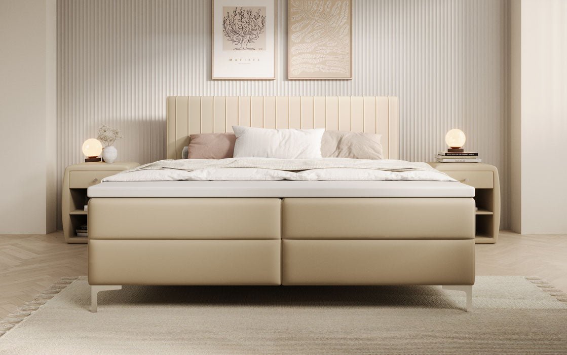 Leona Box Spring Bed in Faux Leather with Storage