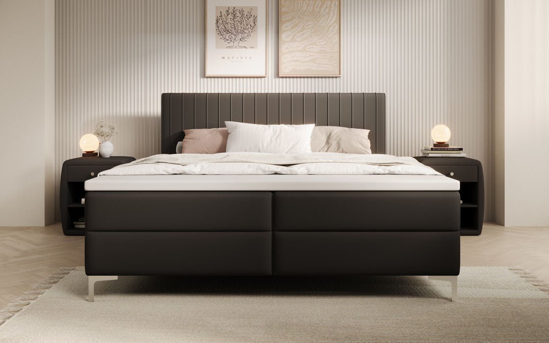 Leona Box Spring Bed in Faux Leather with Storage