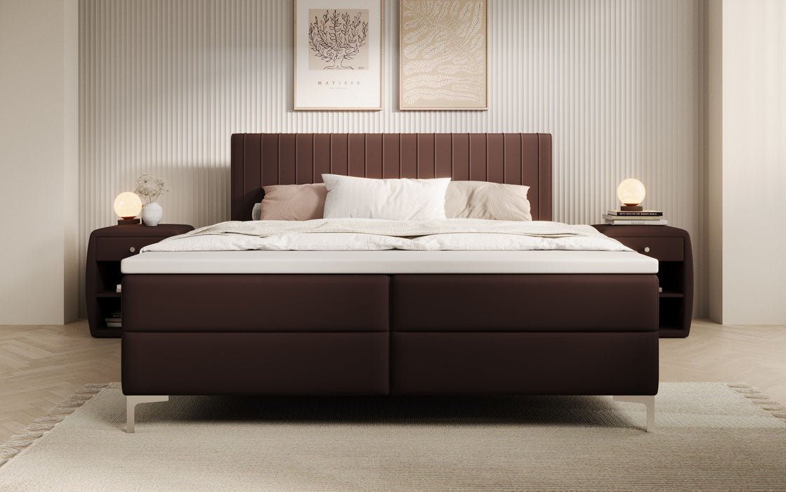 Leona Box Spring Bed in Faux Leather with Storage