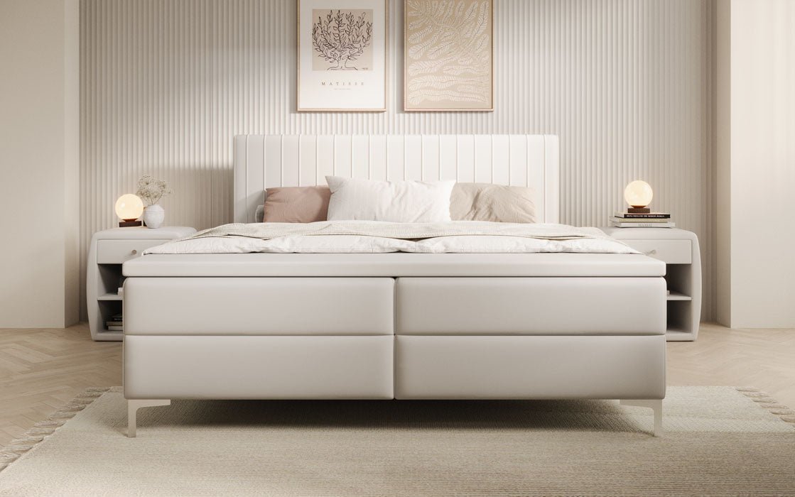 Leona Box Spring Bed in Faux Leather with Storage