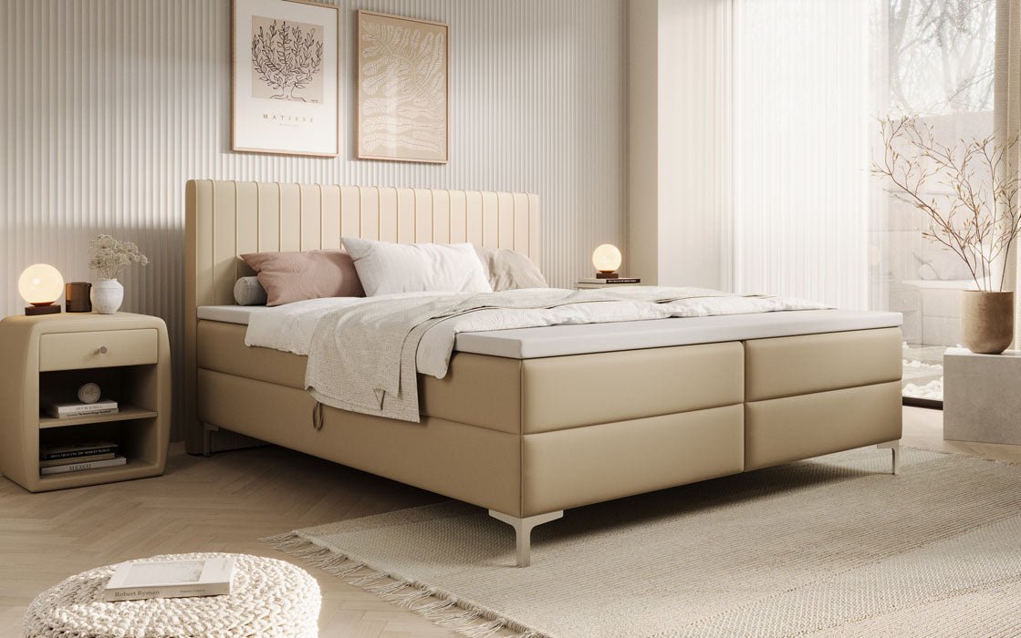 Leona Box Spring Bed in Faux Leather with Storage