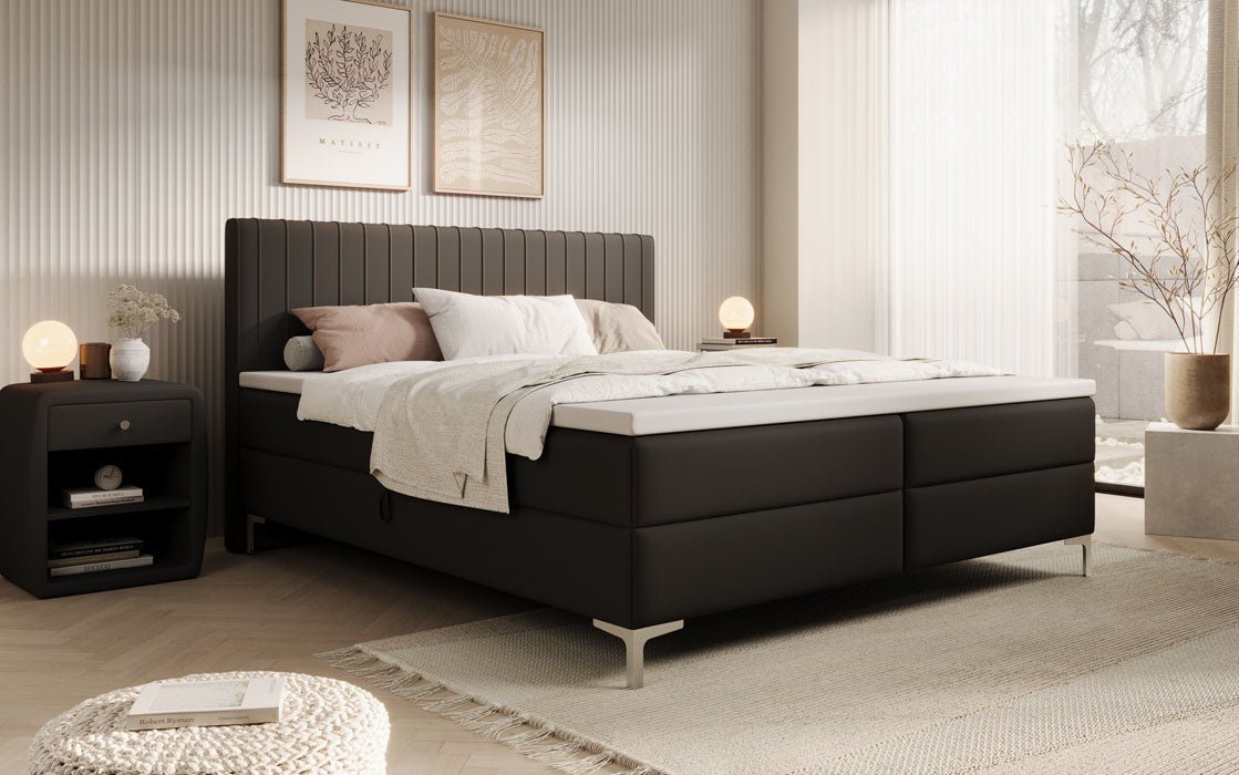 Leona Box Spring Bed in Faux Leather with Storage