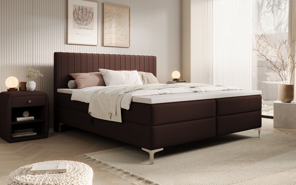 Leona Box Spring Bed in Faux Leather with Storage