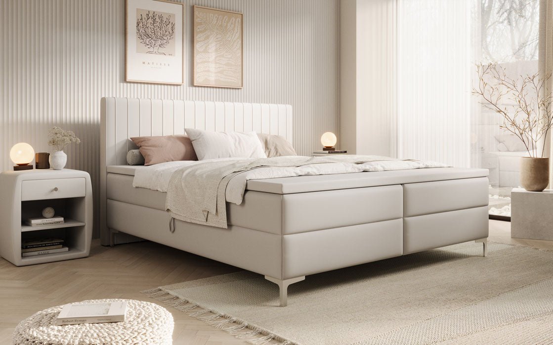 Leona Box Spring Bed in Faux Leather with Storage
