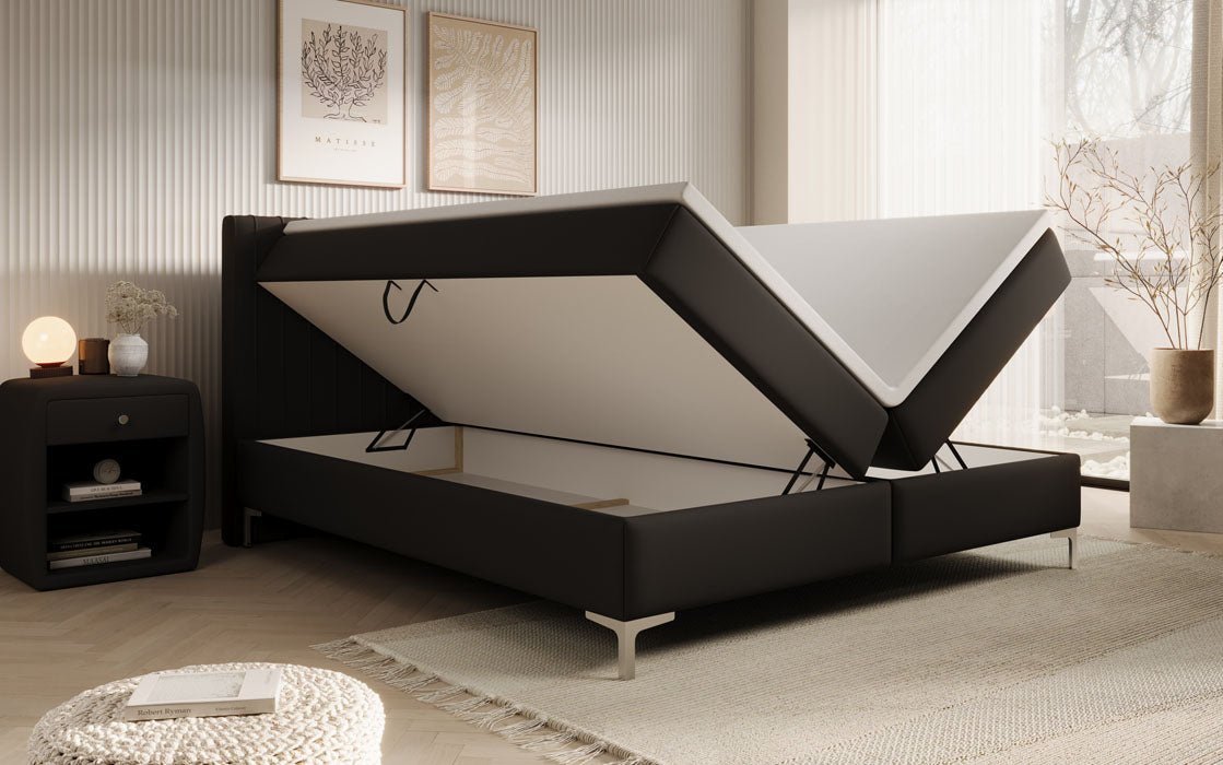 Leona Box Spring Bed in Faux Leather with Storage