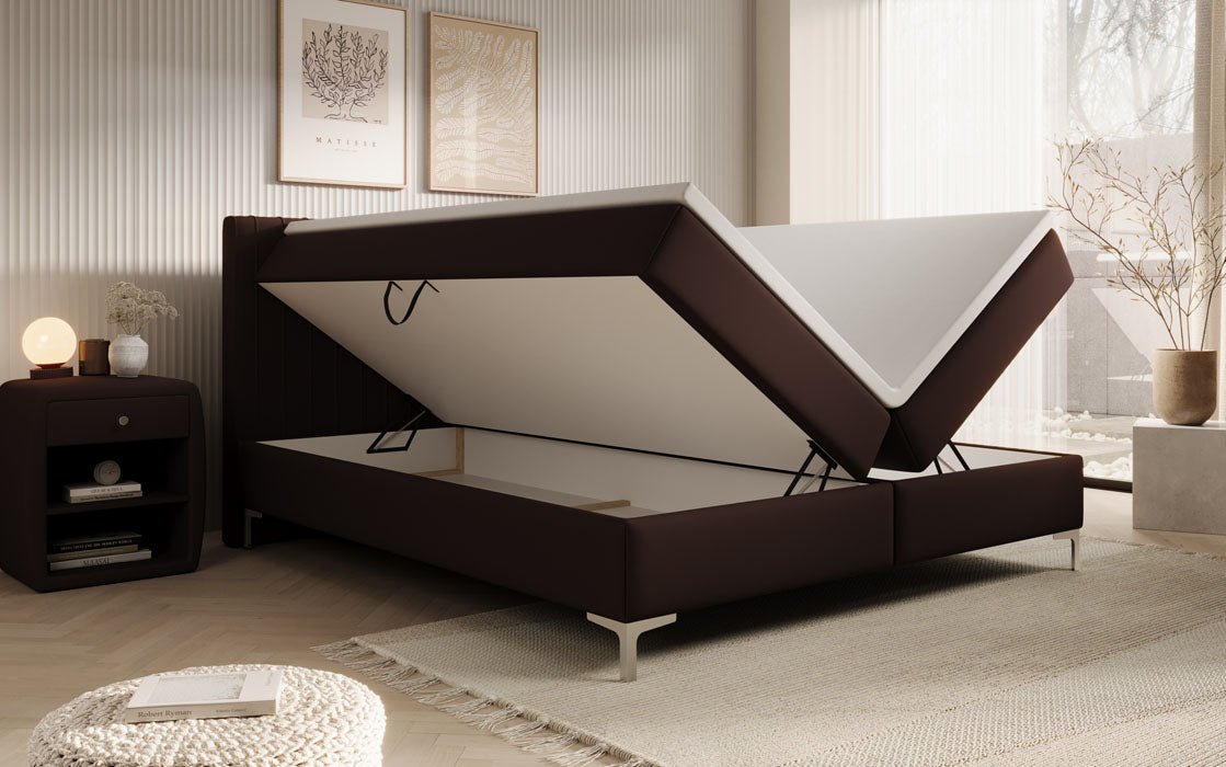 Leona Box Spring Bed in Faux Leather with Storage
