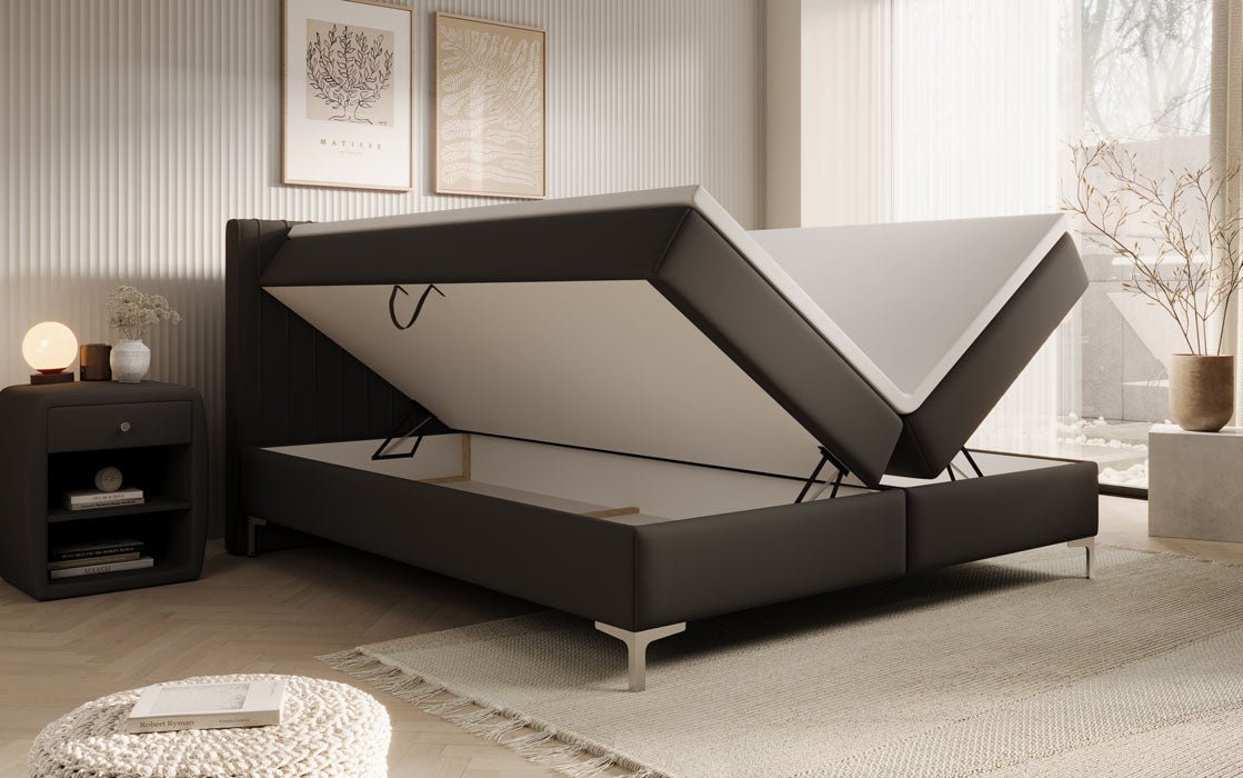 Leona Box Spring Bed in Faux Leather with Storage