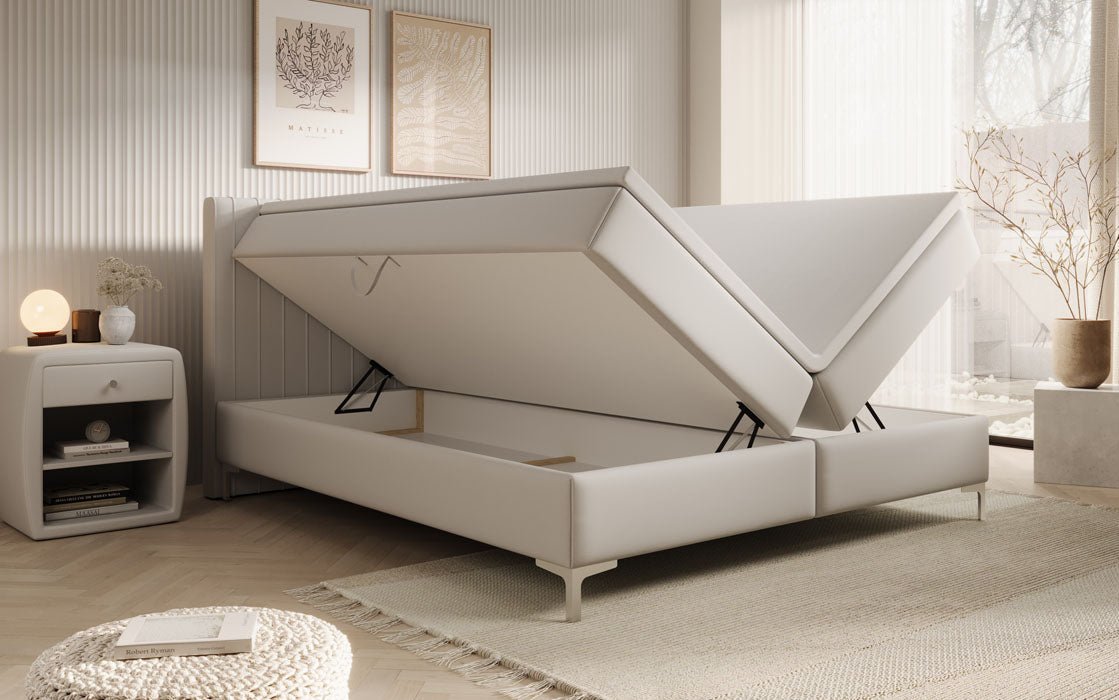 Leona Box Spring Bed in Faux Leather with Storage