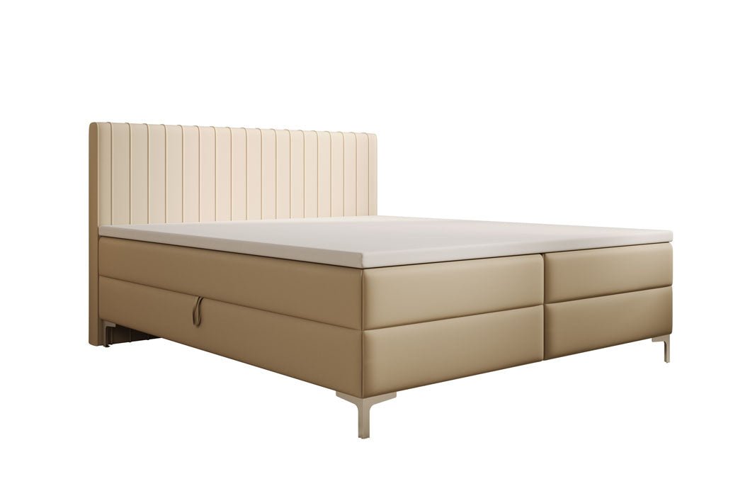 Leona Box Spring Bed in Faux Leather with Storage