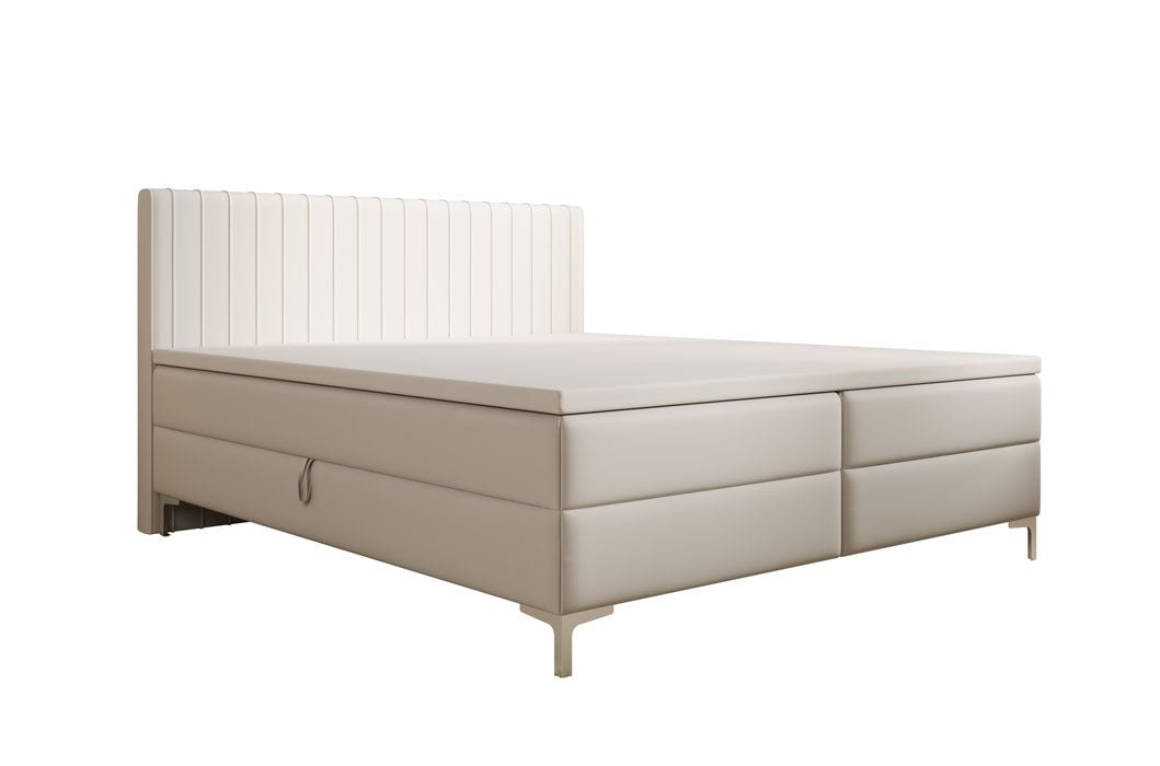 Leona Box Spring Bed in Faux Leather with Storage
