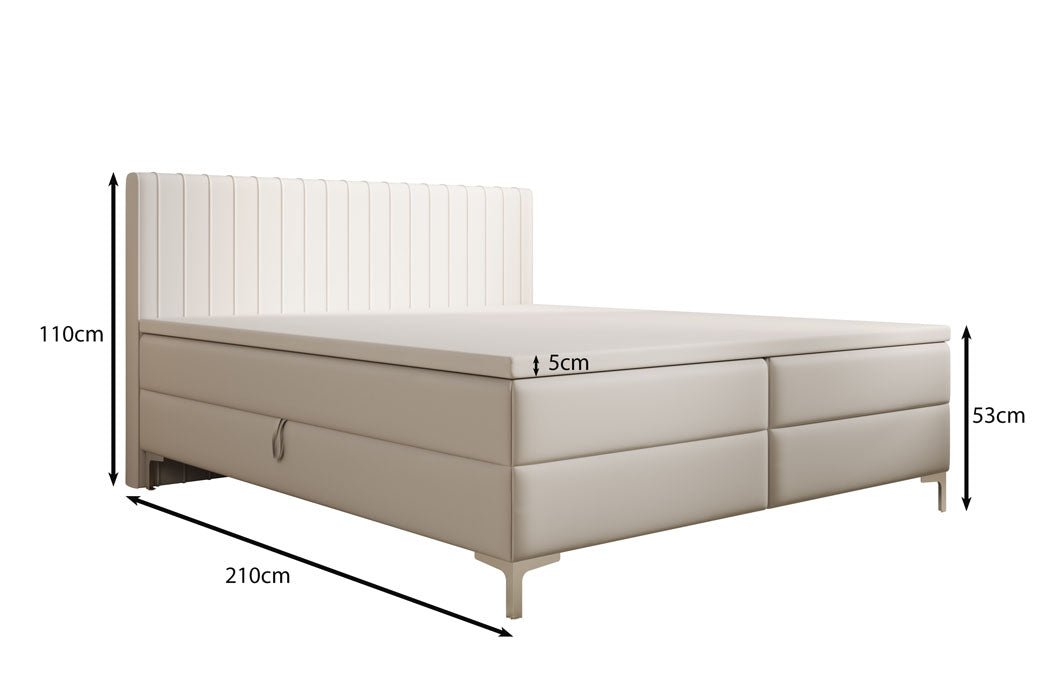 Leona Box Spring Bed in Faux Leather with Storage