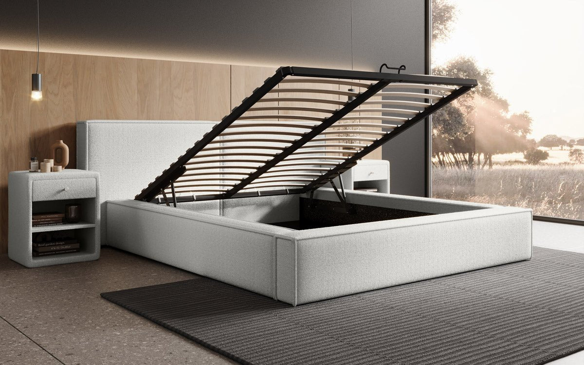 Designer Upholstered Bed Ophelia in Bouclé with Storage