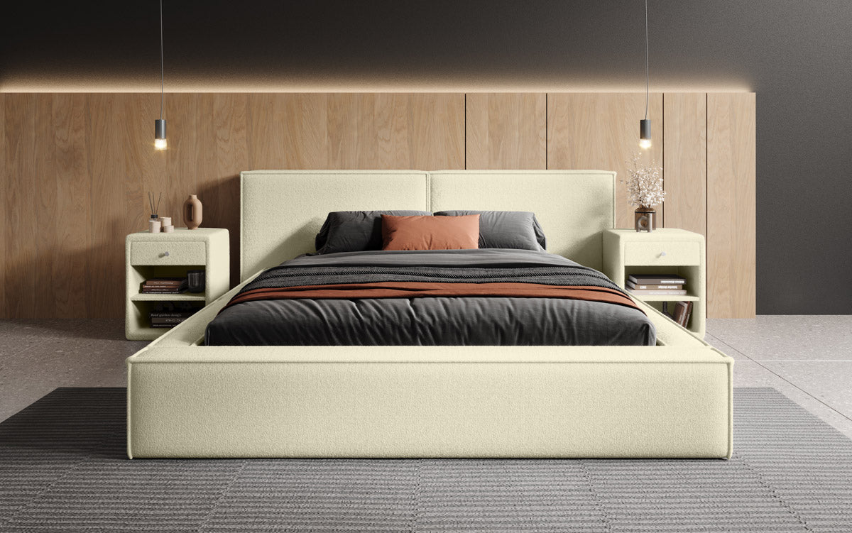 Designer Upholstered Bed Ophelia in Bouclé with Storage
