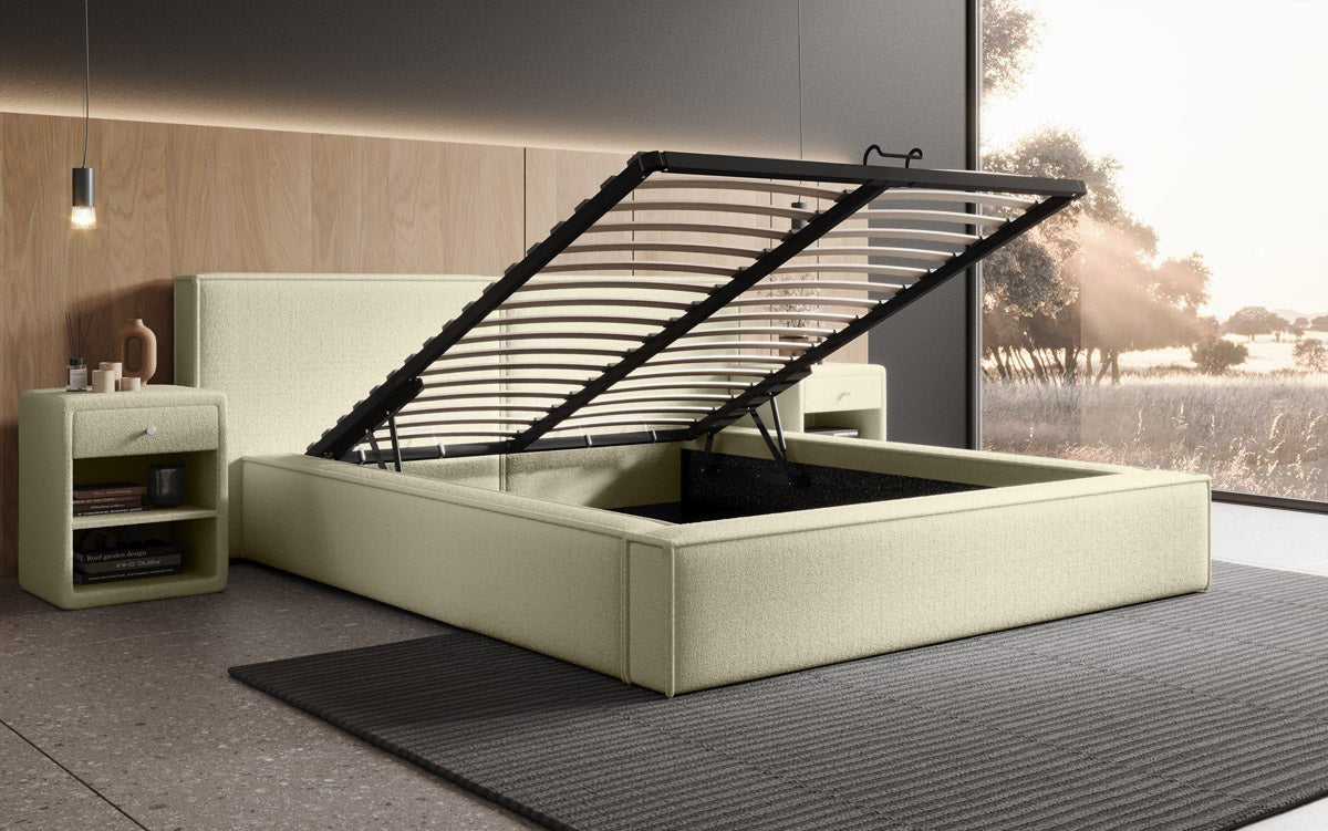 Designer Upholstered Bed Ophelia in Bouclé with Storage