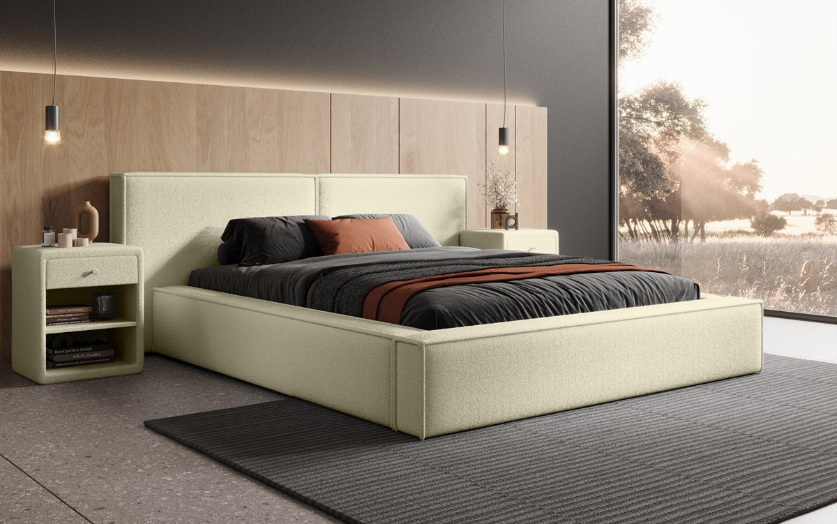 Designer Upholstered Bed Ophelia in Bouclé with Storage