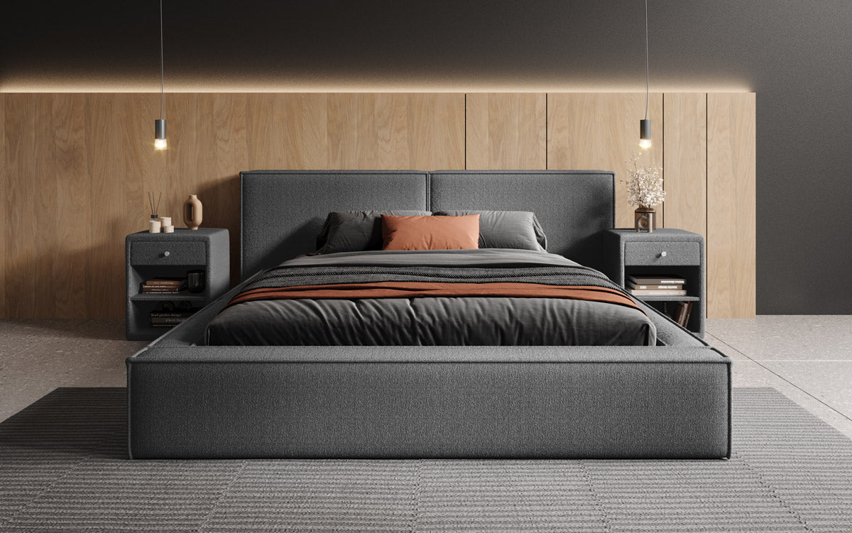 Designer Upholstered Bed Ophelia in Bouclé with Storage