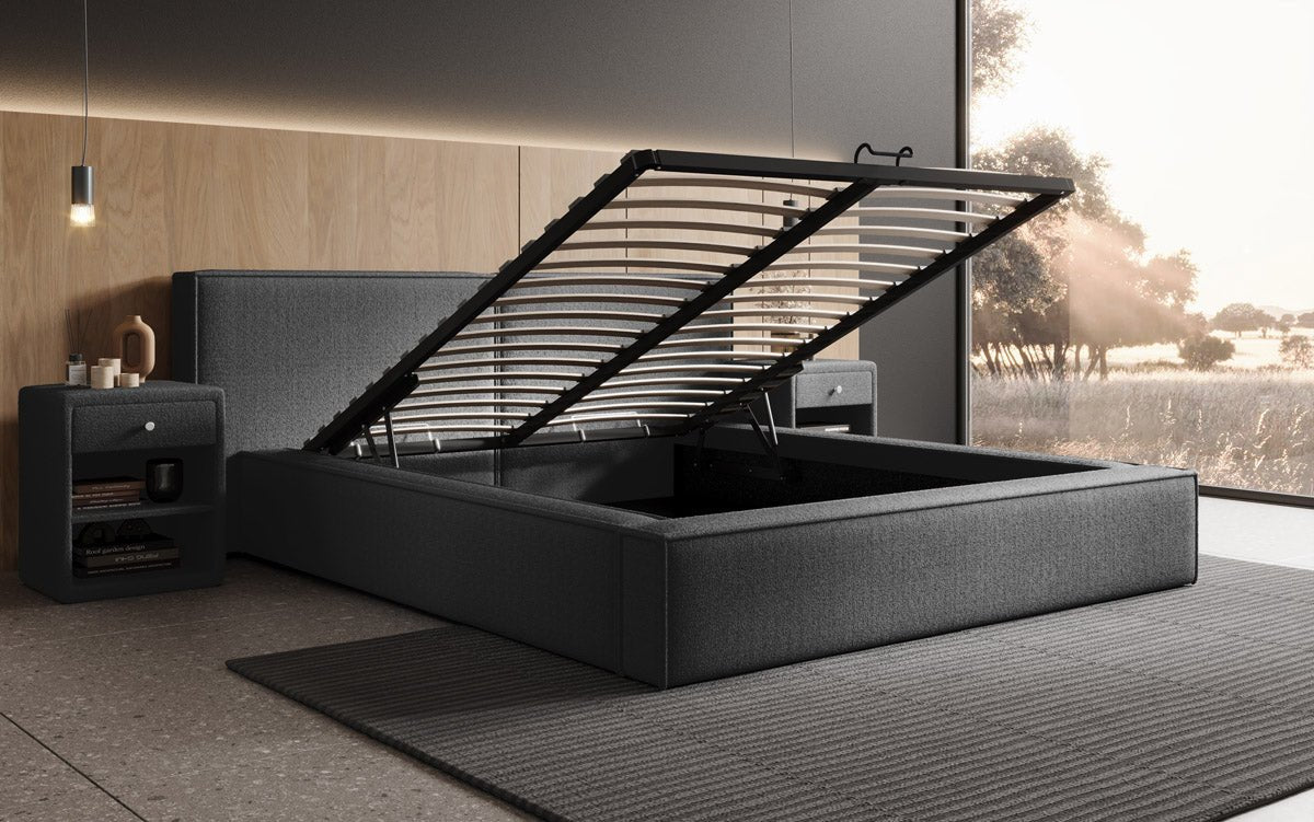 Designer Upholstered Bed Ophelia in Bouclé with Storage