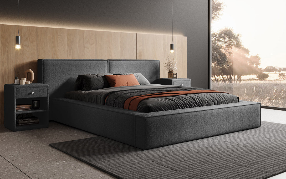 Designer Upholstered Bed Ophelia in Bouclé with Storage
