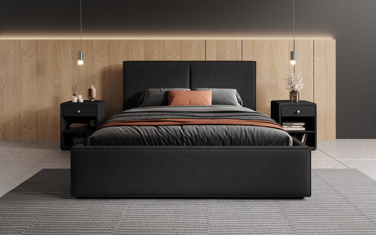 Designer upholstered bed Elara in fabric with storage