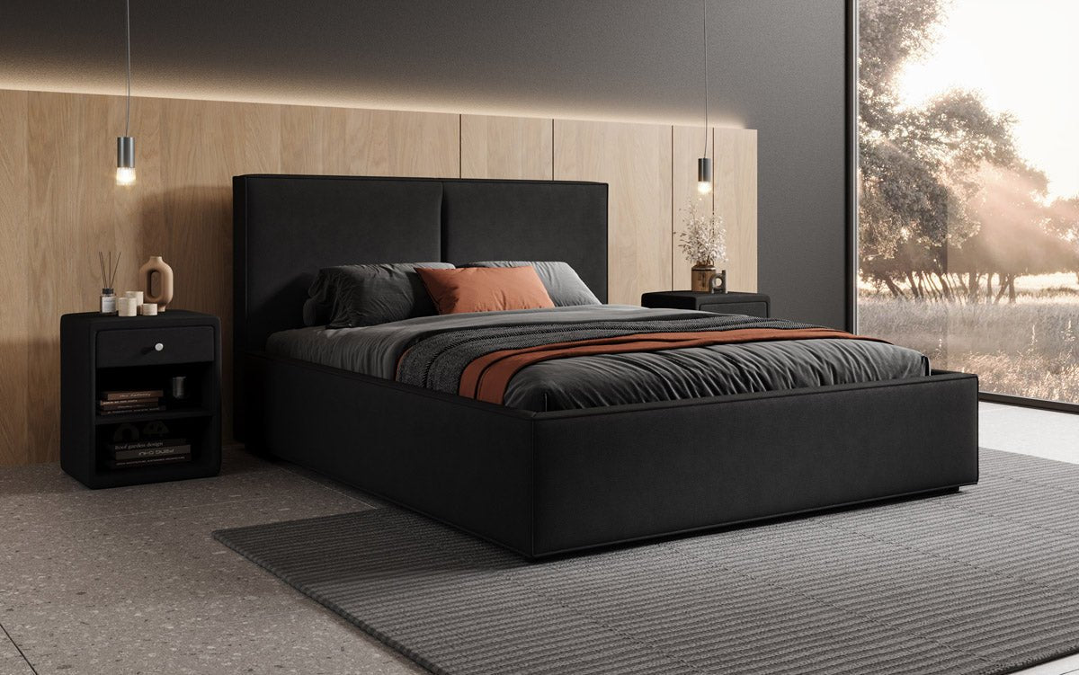 Designer upholstered bed Elara in fabric with storage
