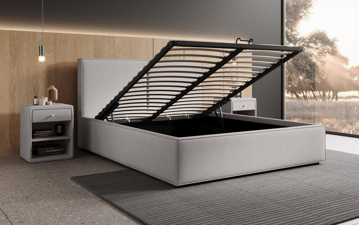Designer upholstered bed Elara in fabric with storage