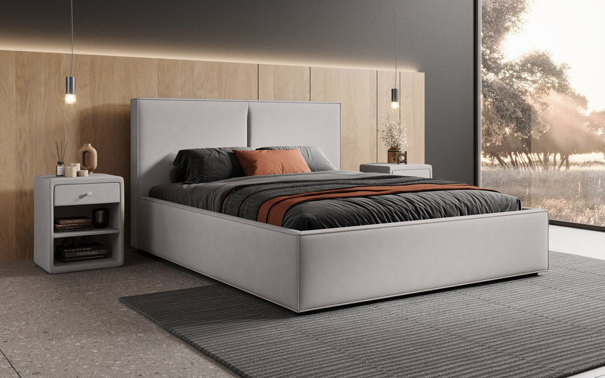 Designer upholstered bed Elara in fabric with storage