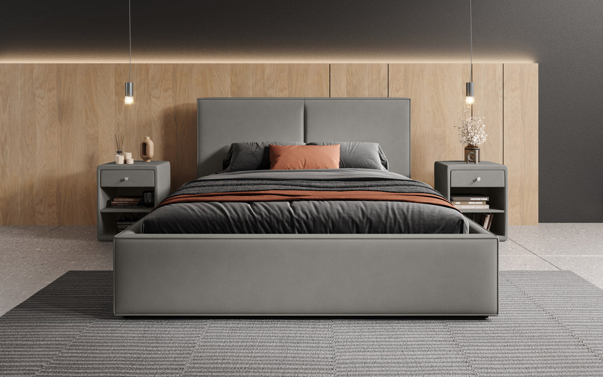 Designer upholstered bed Elara in fabric with storage