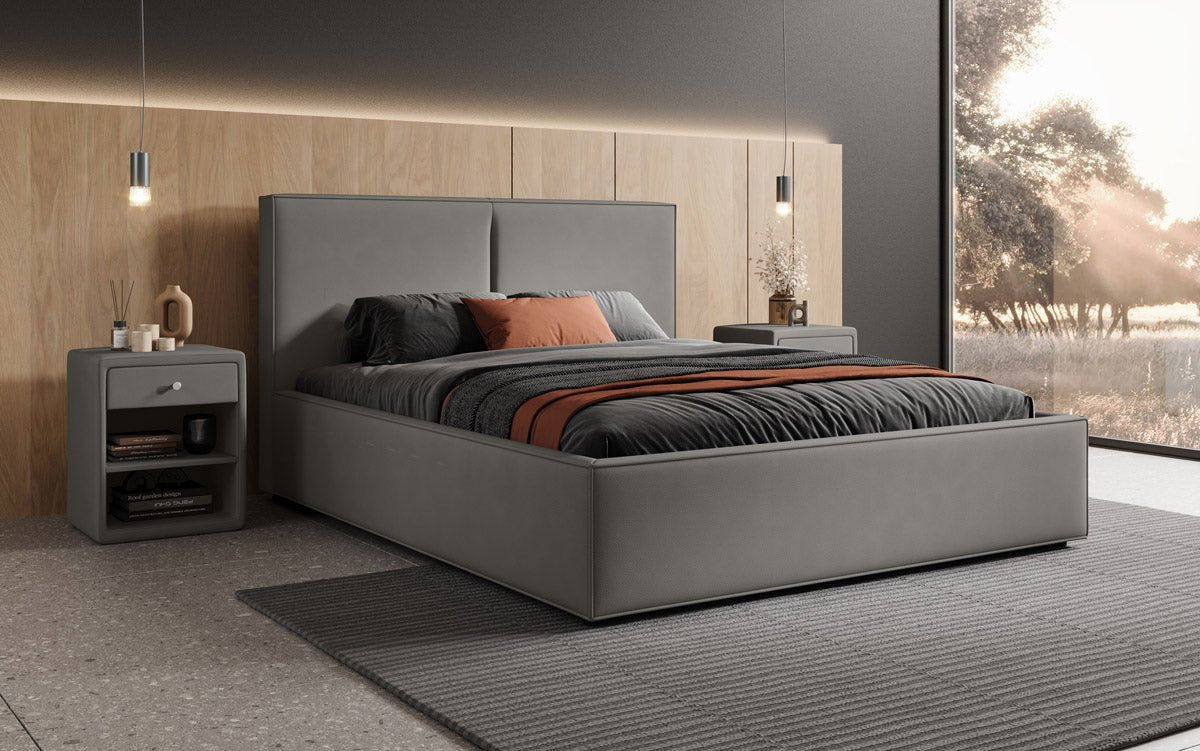 Designer upholstered bed Elara in fabric with storage