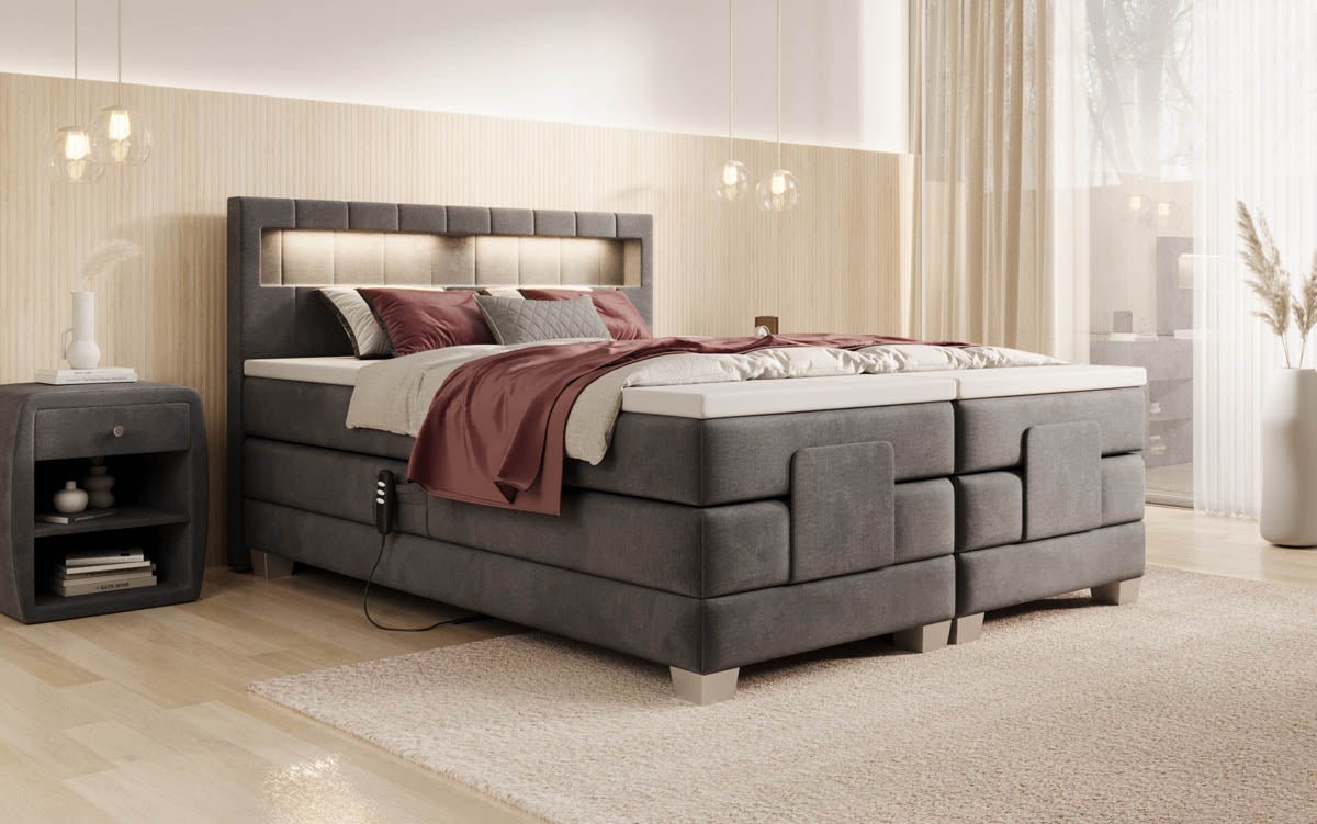 Ardena Velvet Electrically Adjustable Box Spring Bed with LED