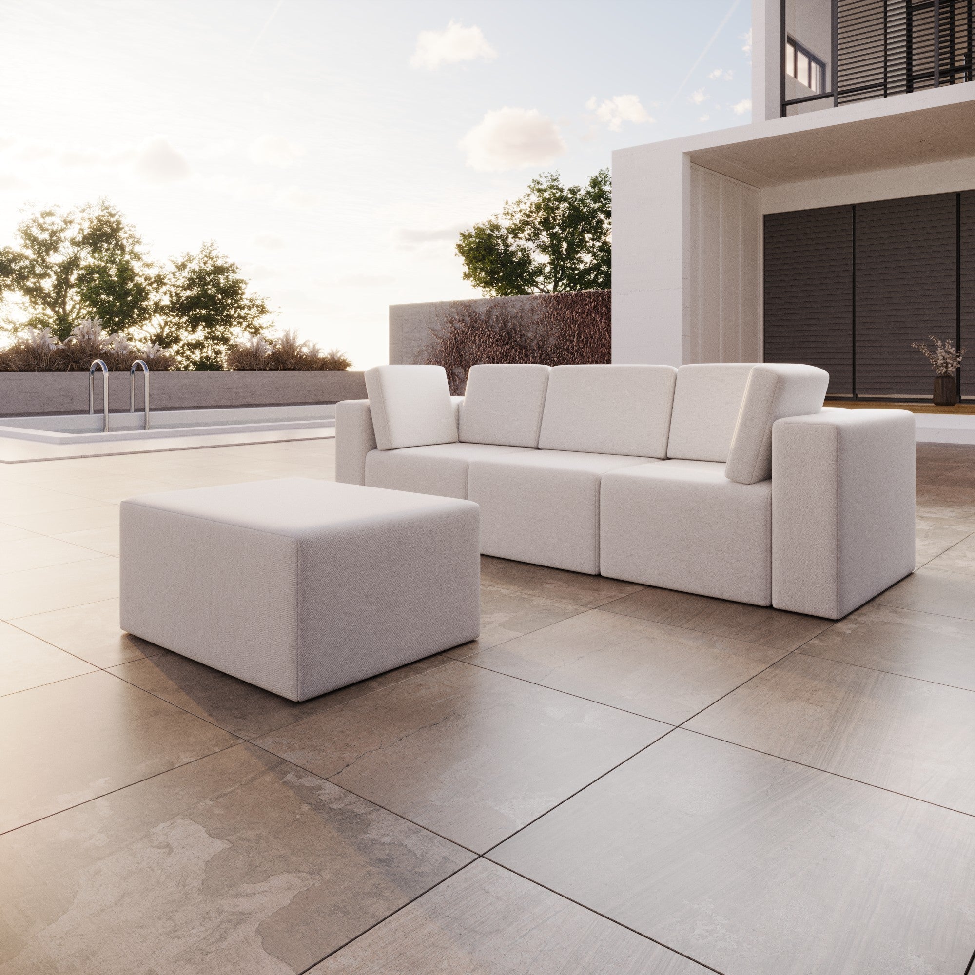 Modular 3-seater Eden garden sofa with side stool