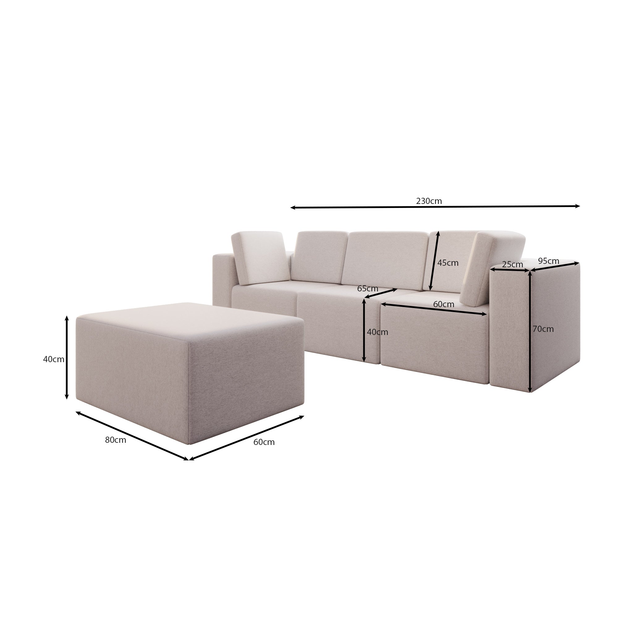 Modular 3-seater Eden garden sofa with side stool