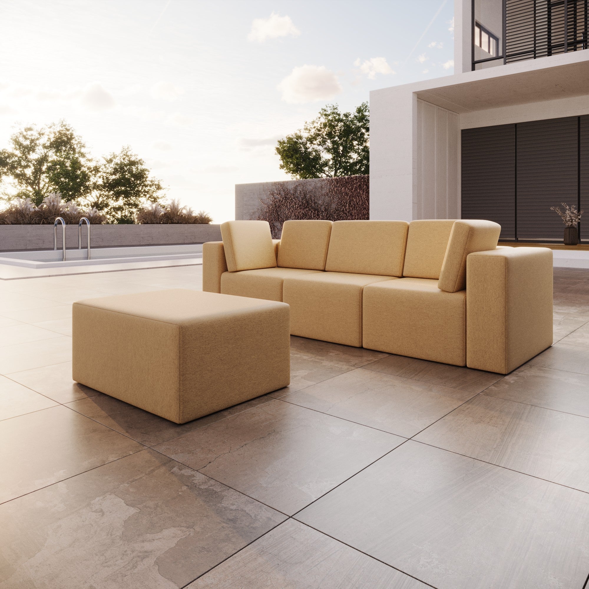 Modular 3-seater Eden garden sofa with side stool