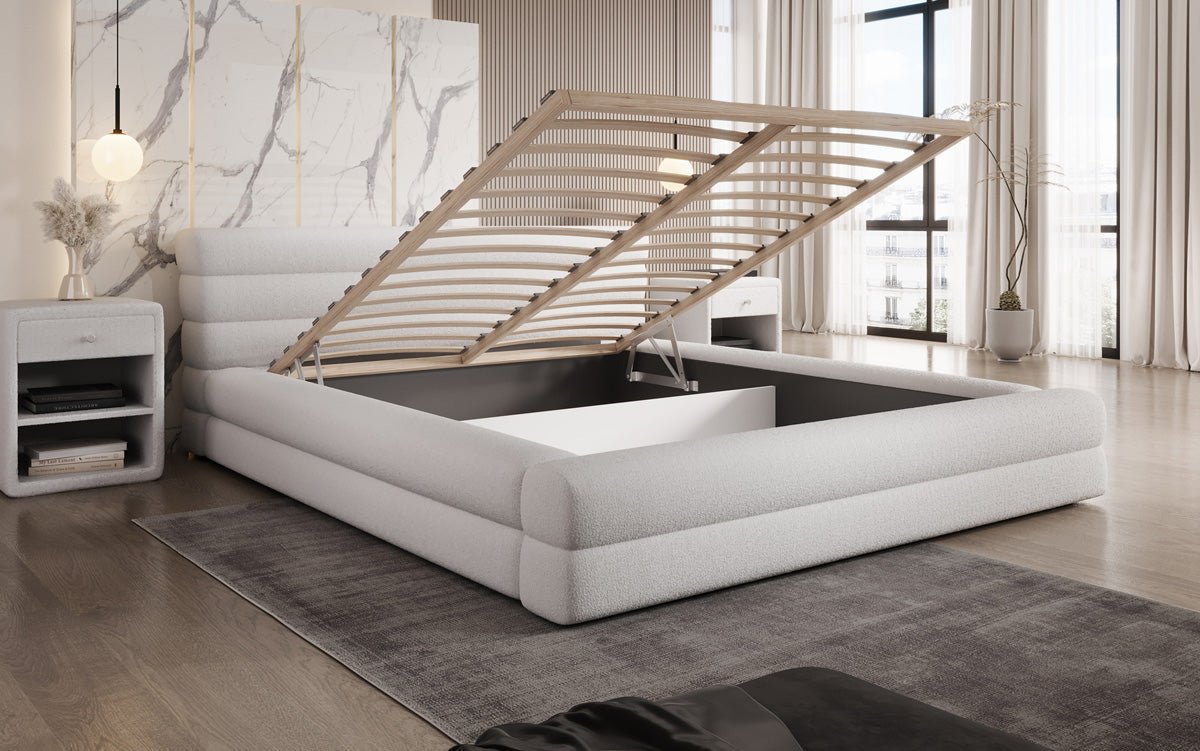 Designer Upholstered Bed Velana Bouclé with Storage