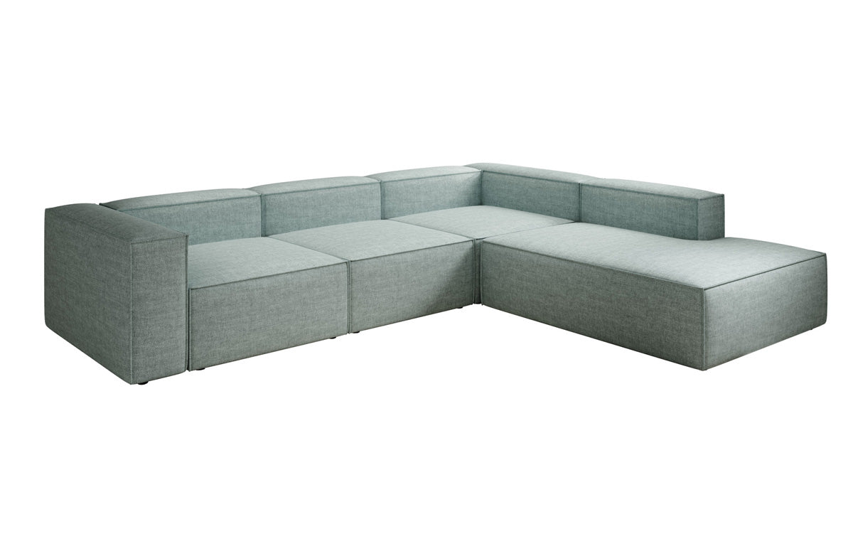 Designer Ecksofa Lesley mit langer Ottomane in Leinen-Optik