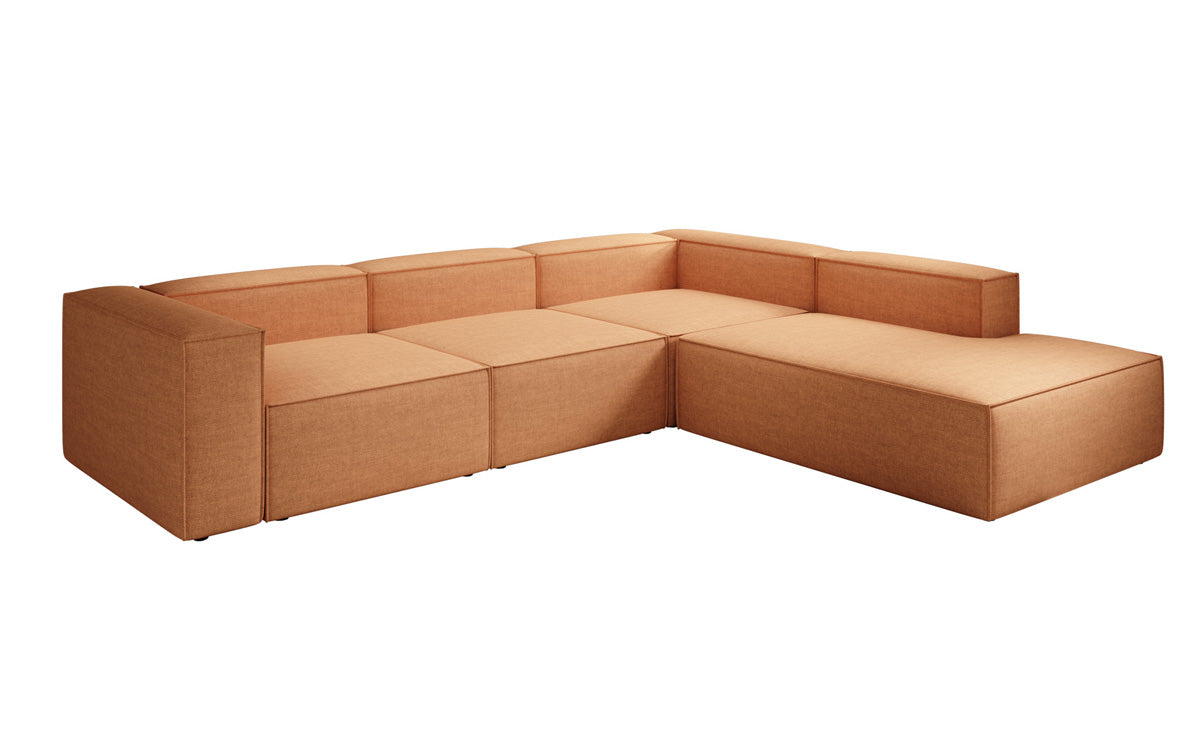 Designer Ecksofa Lesley mit langer Ottomane in Leinen-Optik