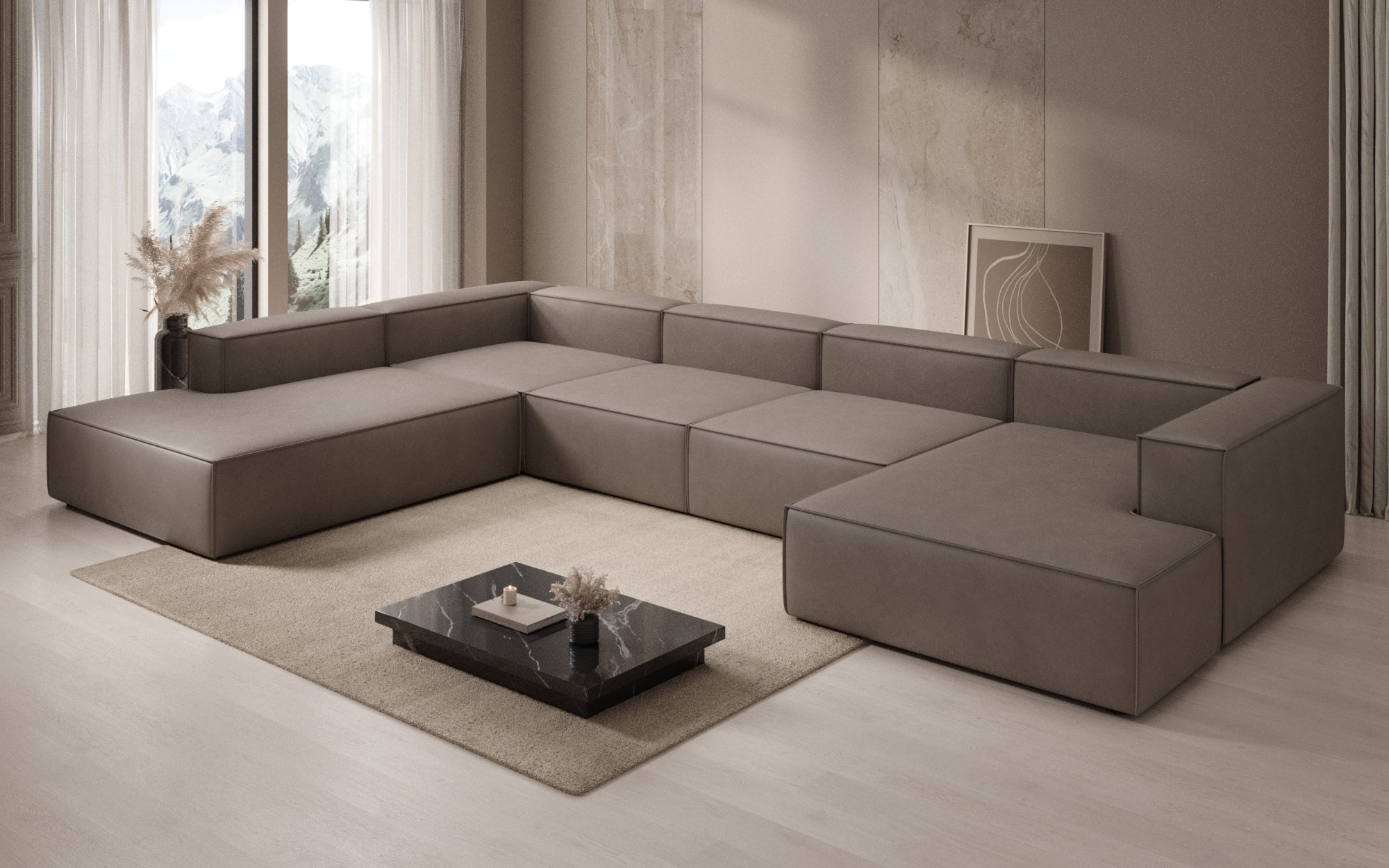 Designer Sofa Lesley U XXL in Echtleder