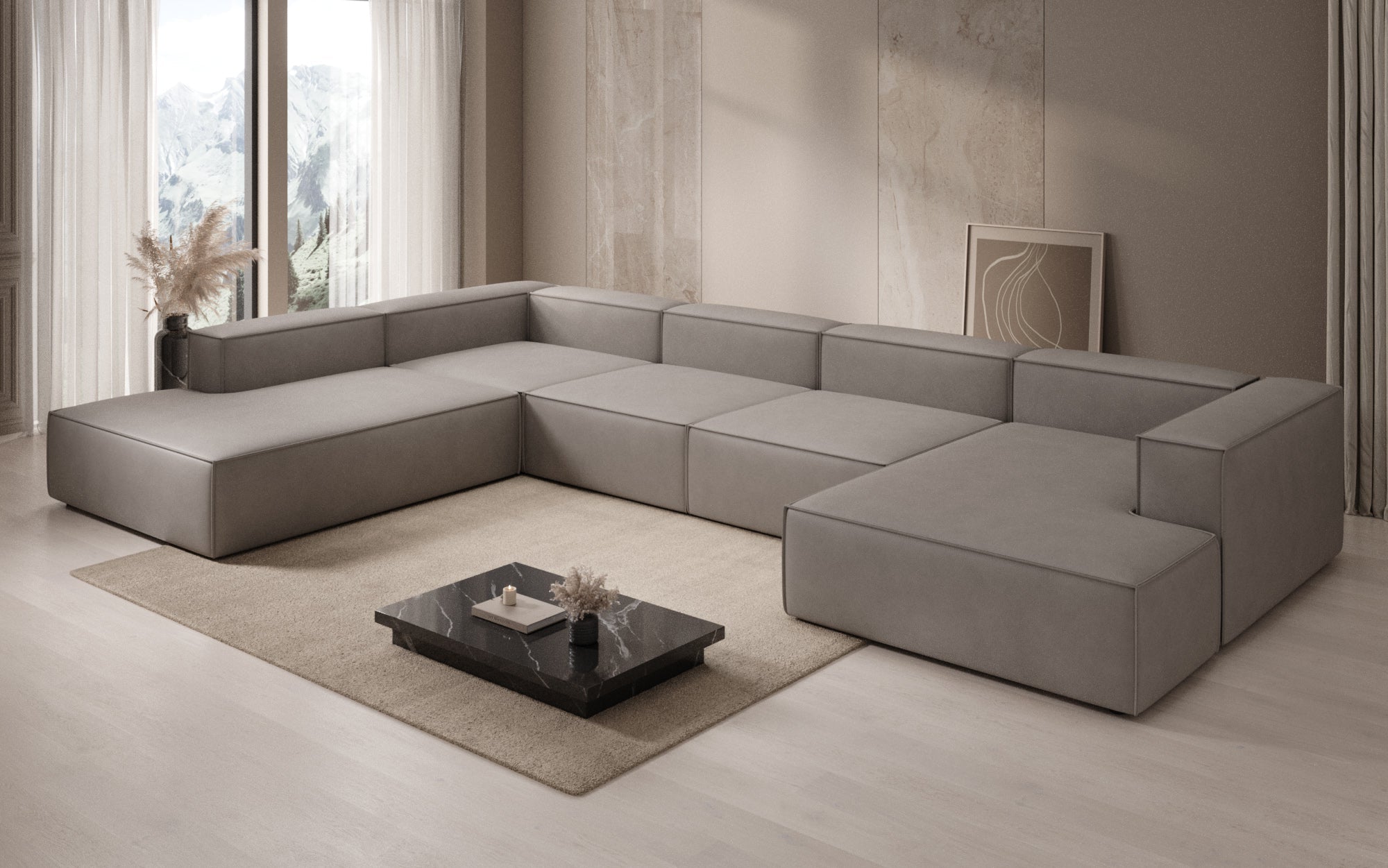 Designer Sofa Lesley U XXL in Echtleder