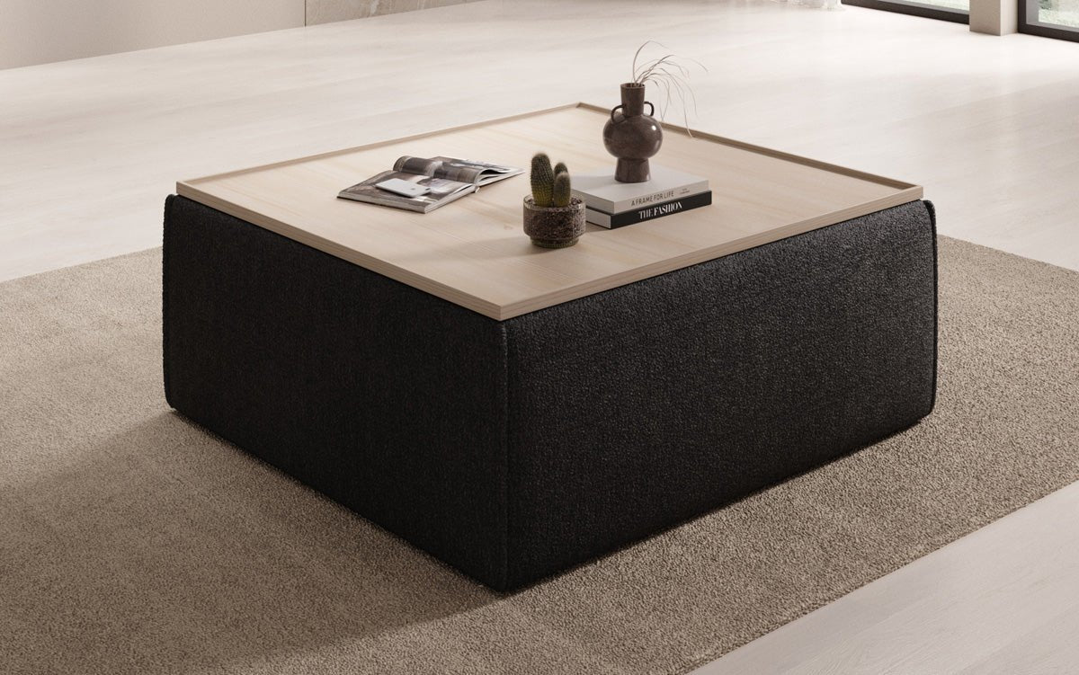 Beistellhocker/Couchtisch Lesley mit Stauraum in Bouclé