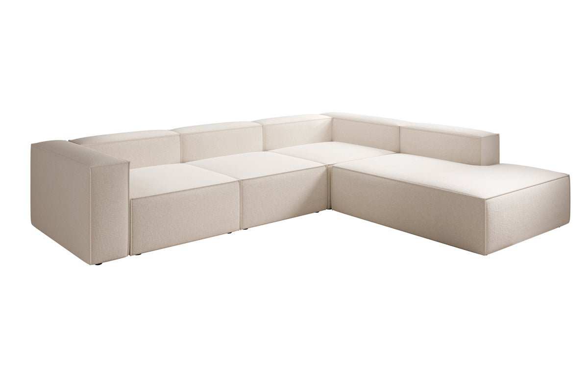Designer Sofa Lesley L mit langer Ottomane in Strukturstoff